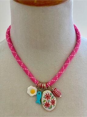 Pink Rope Necklace with Mixed Charms